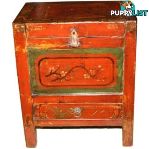 Red Chinese Antique Chest Cabinet Mongolian Style