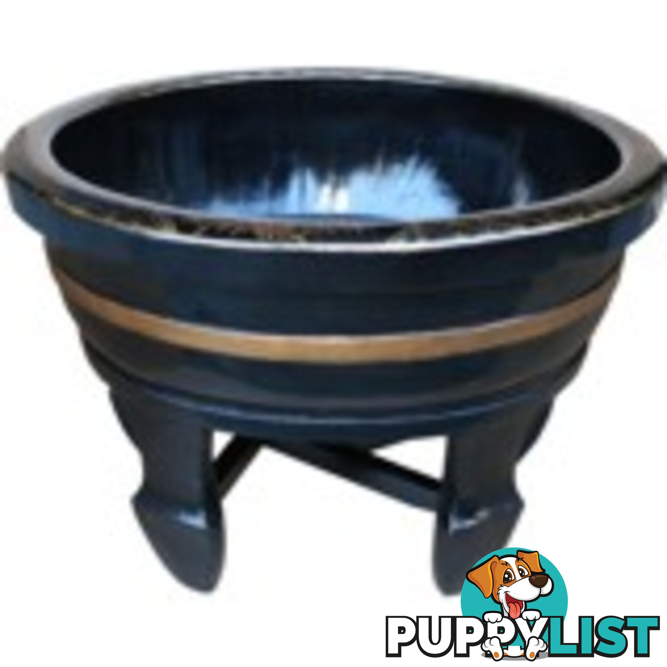 Chinese Black Butterflies Wood Water Basin with Stands