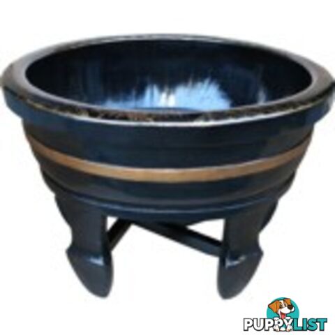 Chinese Black Butterflies Wood Water Basin with Stands