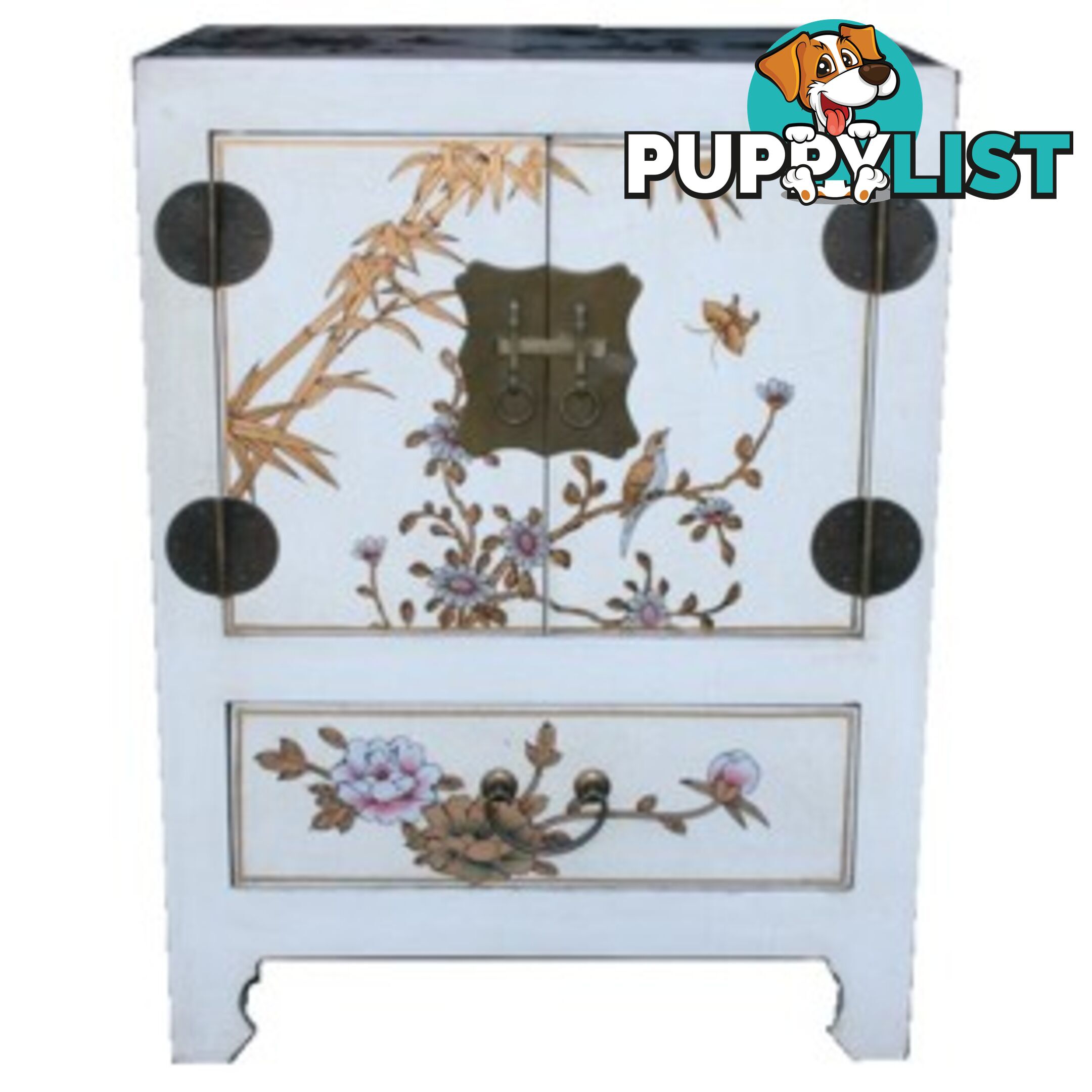 Hand Made White Painted Chinese Bedside Table