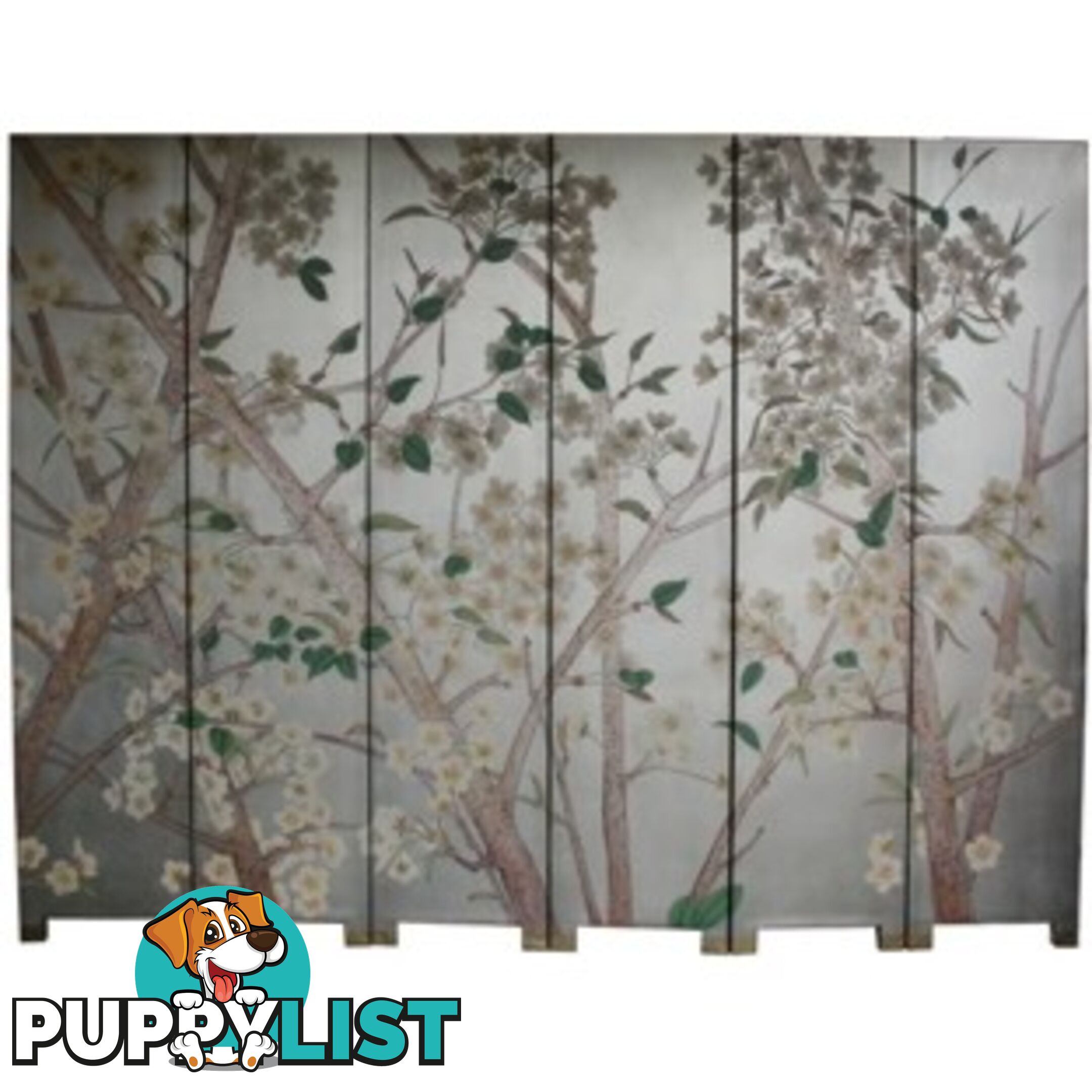 Chinese Silver Leaf Panel White Flower Room Divider Screen