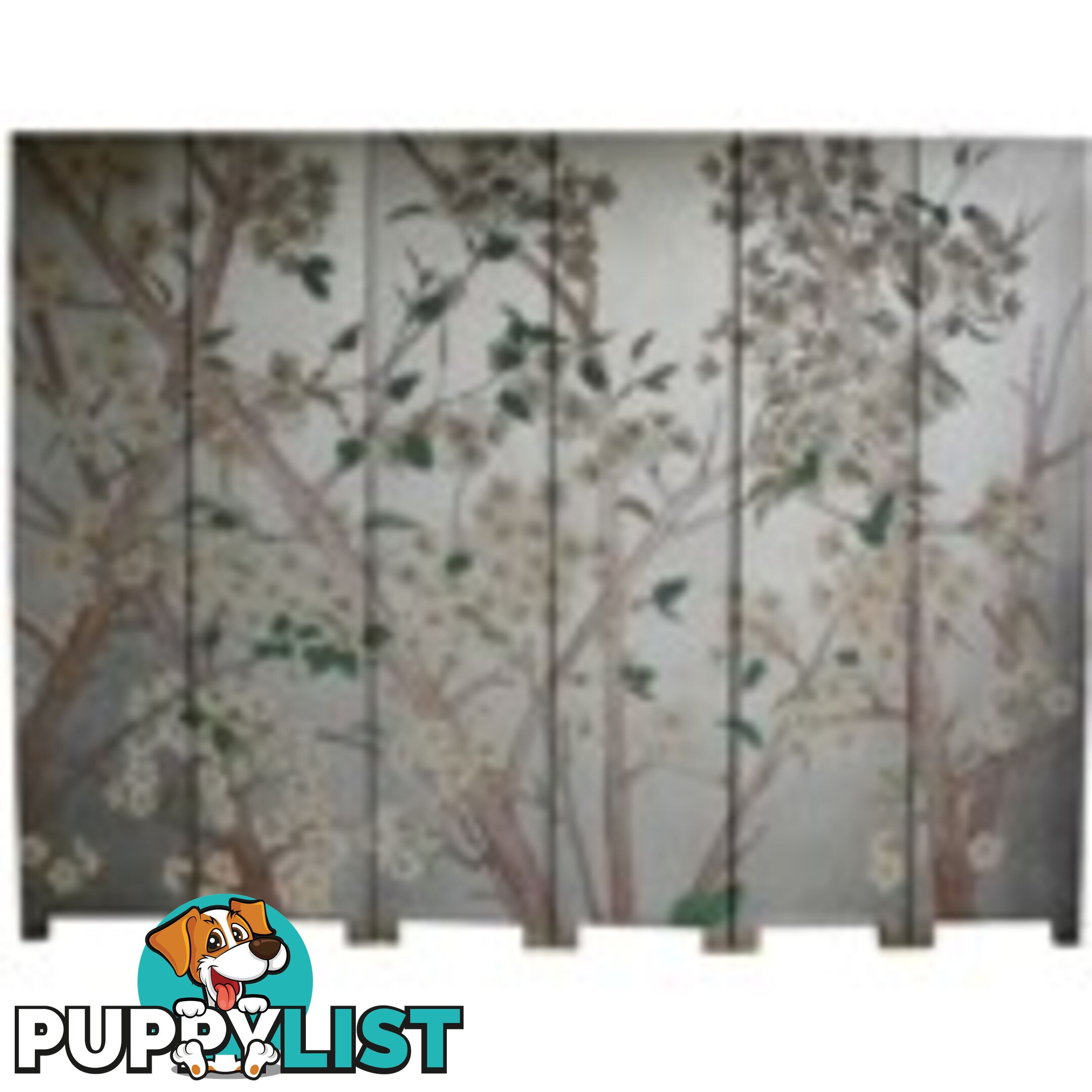 Chinese Silver Leaf Panel White Flower Room Divider Screen