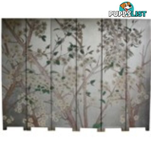 Chinese Silver Leaf Panel White Flower Room Divider Screen