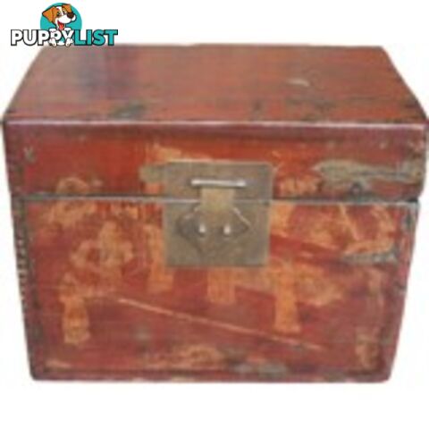 Maroon Painted Chinese Storage Box with Gold Painting