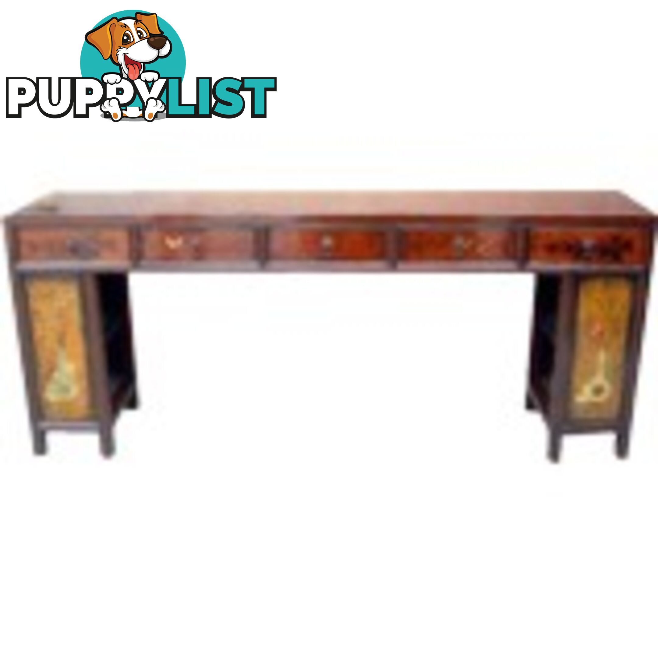 Original Mandarin Chinese Five Drawer Painted Long Table