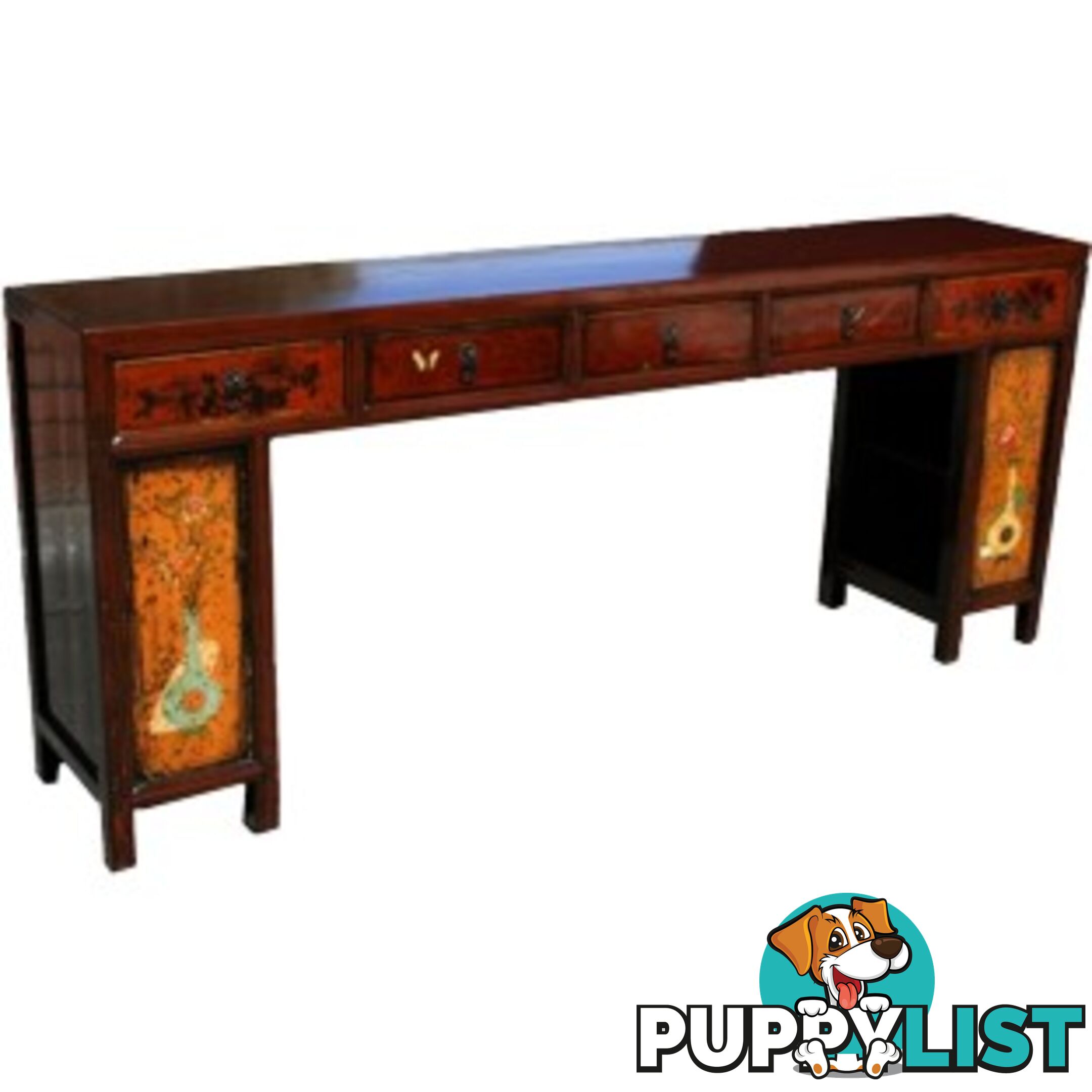 Original Mandarin Chinese Five Drawer Painted Long Table