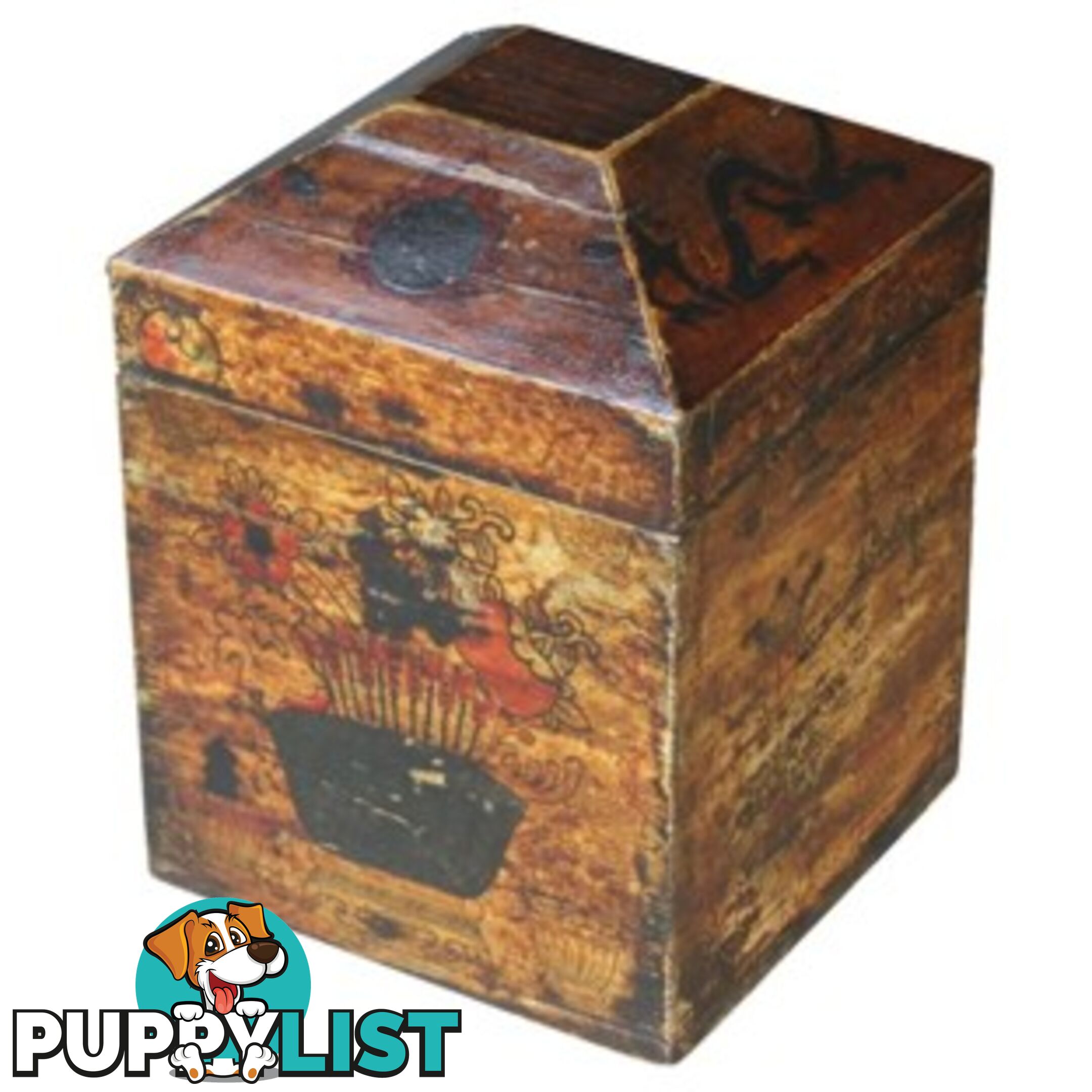 Antique Genuine Leather Painted Box