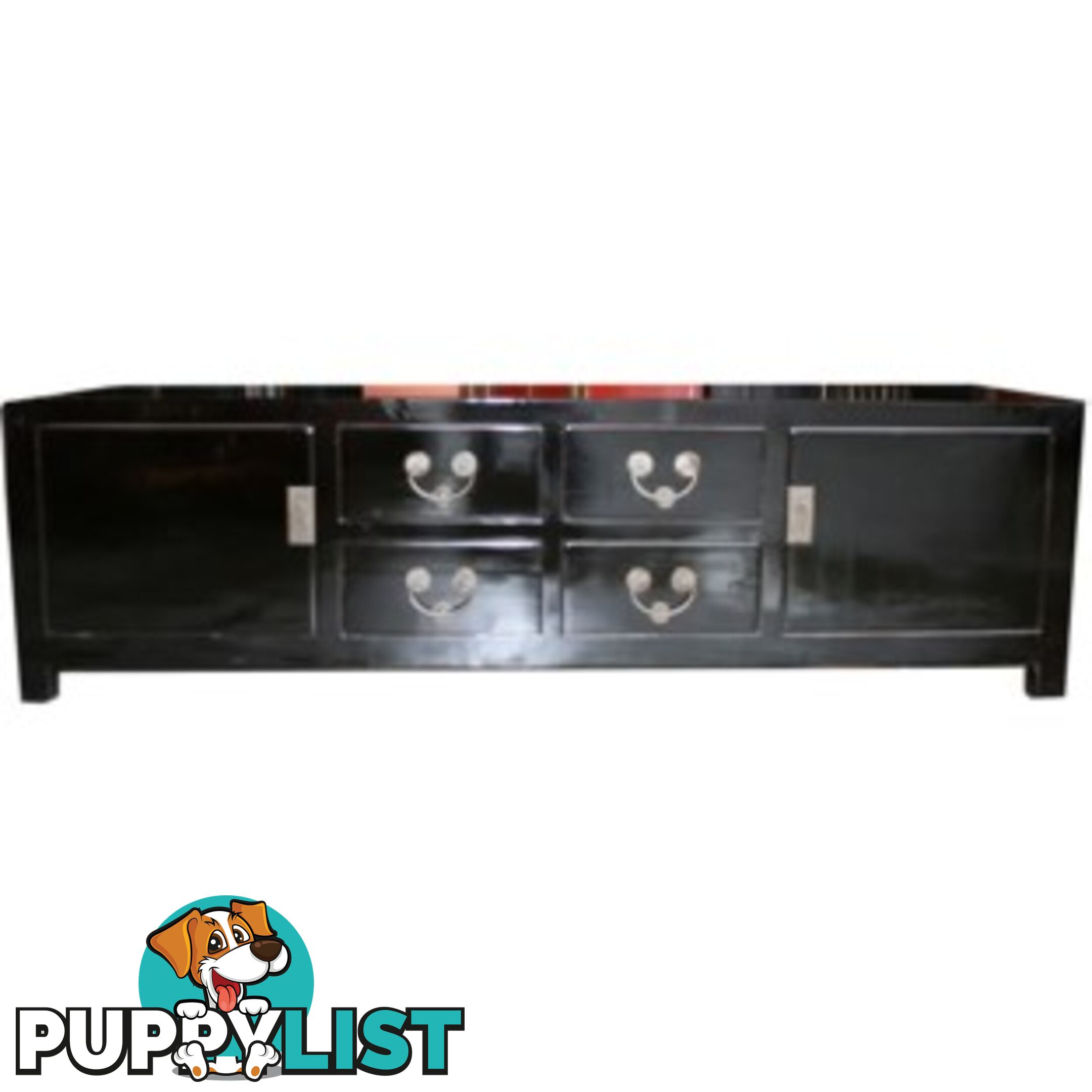 Black Lacquer Oriental Low Sideboard TV Cabinet