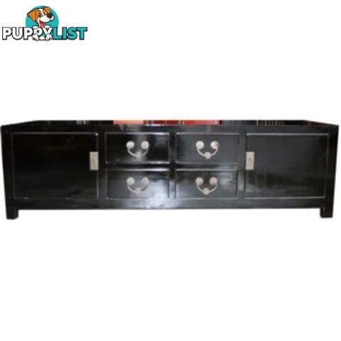 Black Lacquer Oriental Low Sideboard TV Cabinet