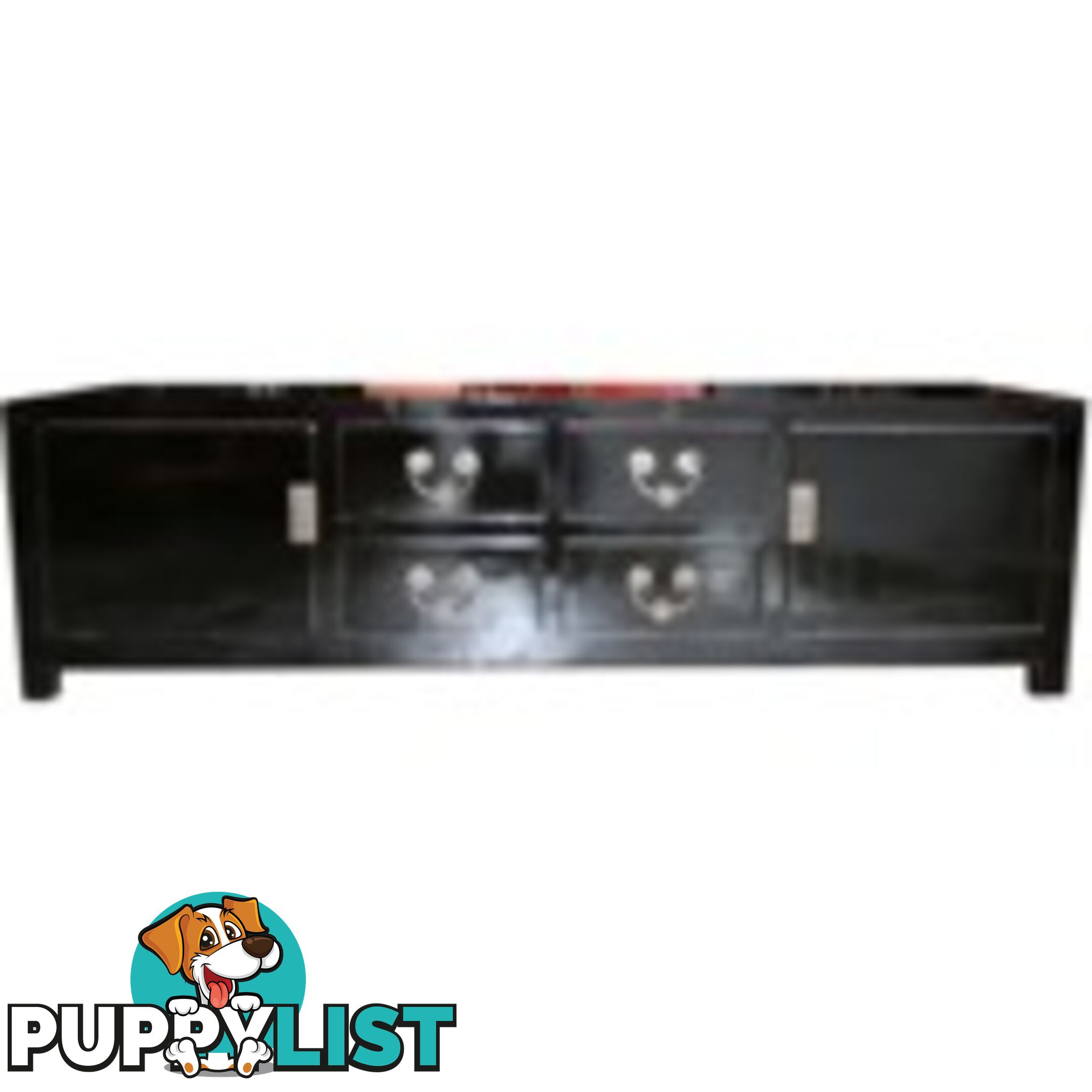 Black Lacquer Oriental Low Sideboard TV Cabinet