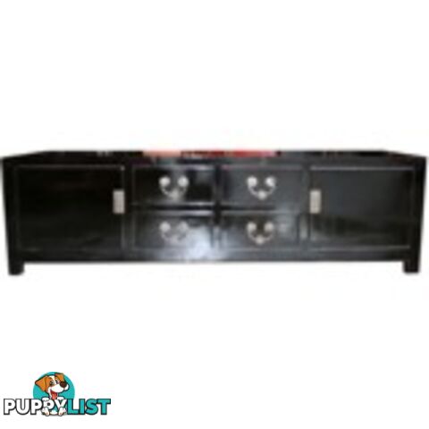 Black Lacquer Oriental Low Sideboard TV Cabinet