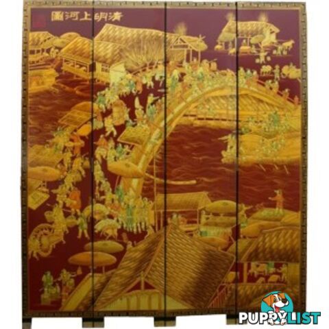 Qing Ming Festival Red Chinese Room Divider Screen