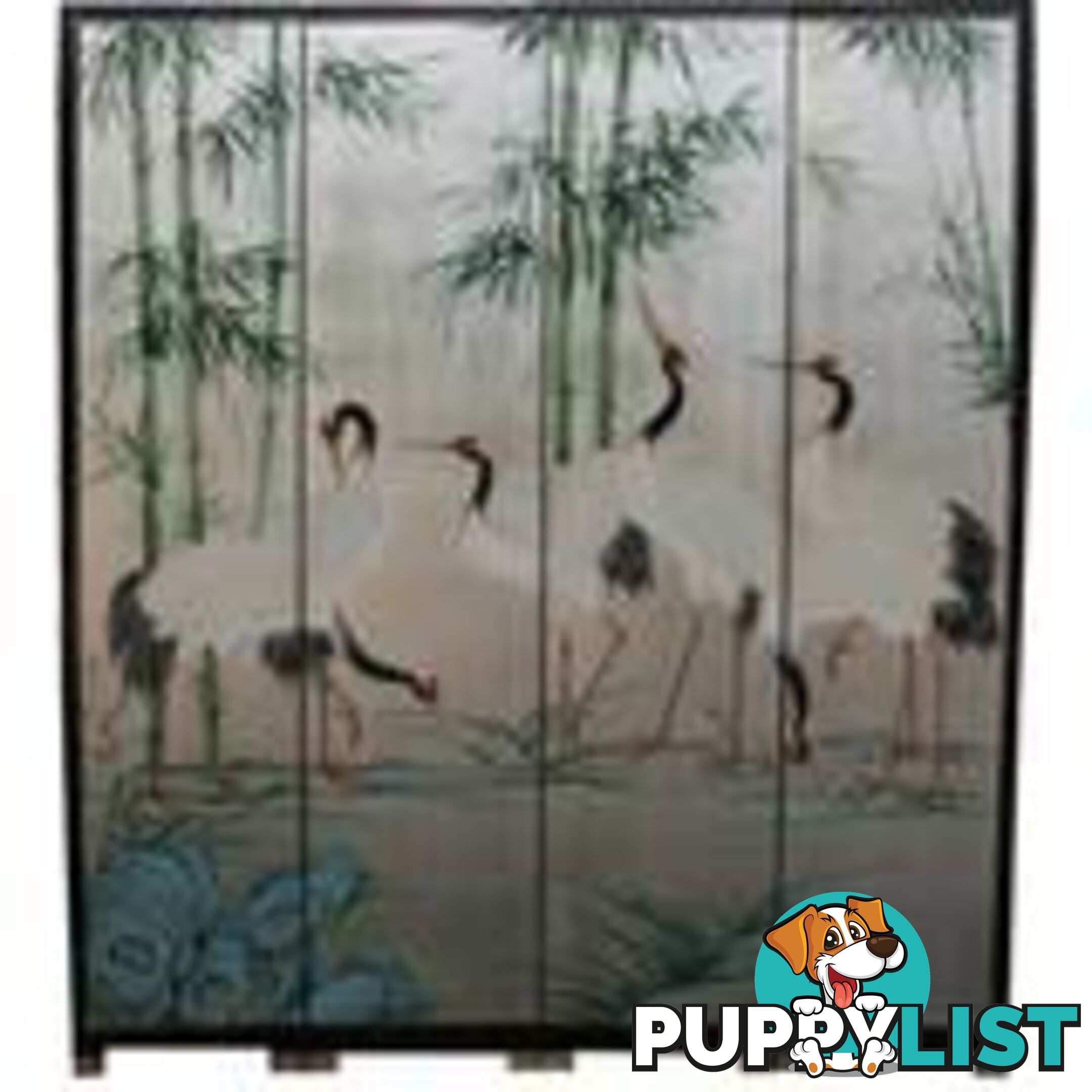 Chinese Silver Leaf Crane Room Divider Screen