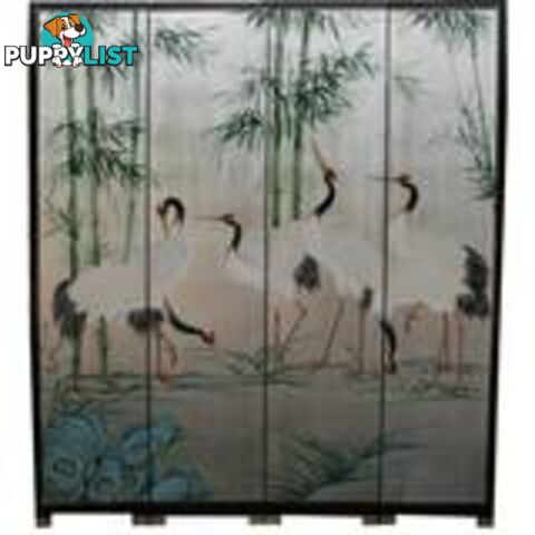 Chinese Silver Leaf Crane Room Divider Screen