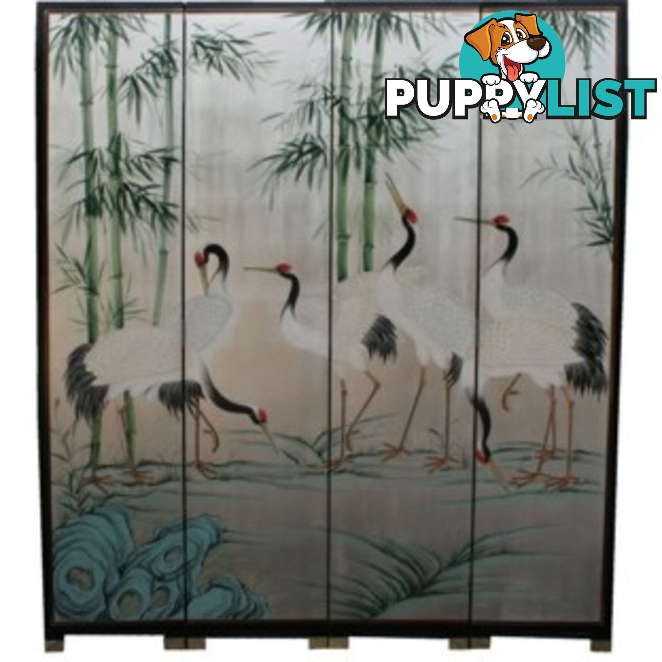 Chinese Silver Leaf Crane Room Divider Screen