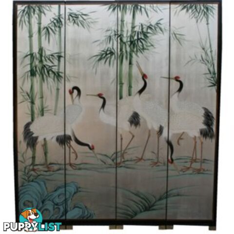 Chinese Silver Leaf Crane Room Divider Screen