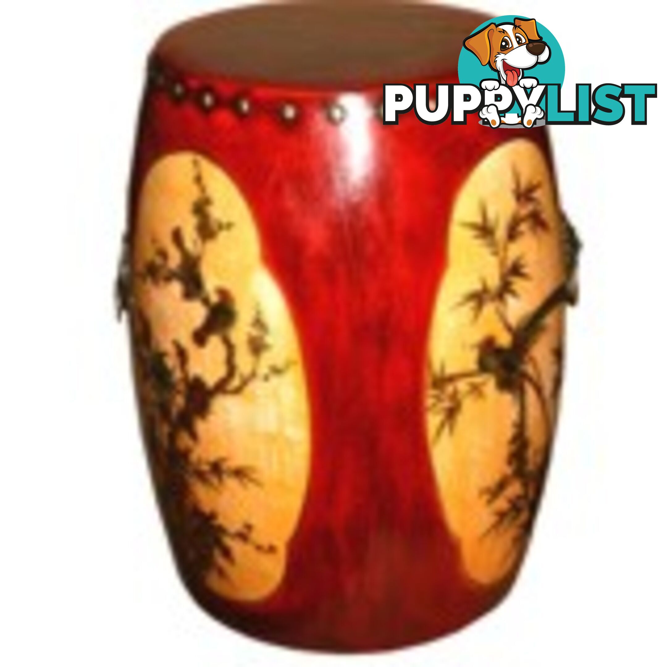 Red Painted Chinese Drum Stool