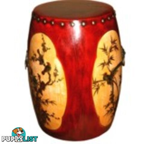 Red Painted Chinese Drum Stool