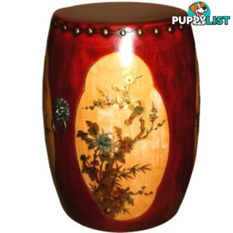 Red Painted Chinese Drum Stool