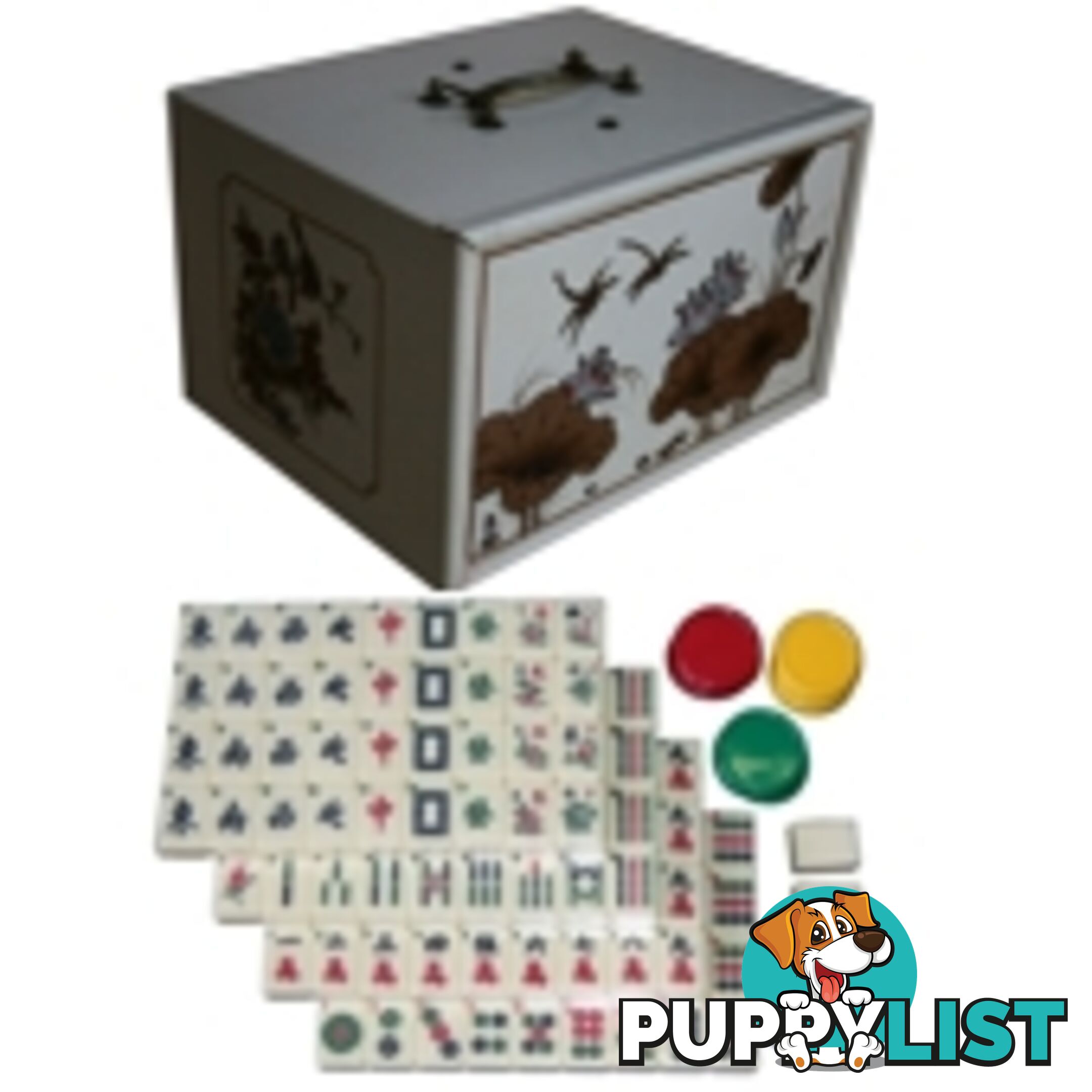 Mahjong Set in Creamy White 4-Drawer Painted Case