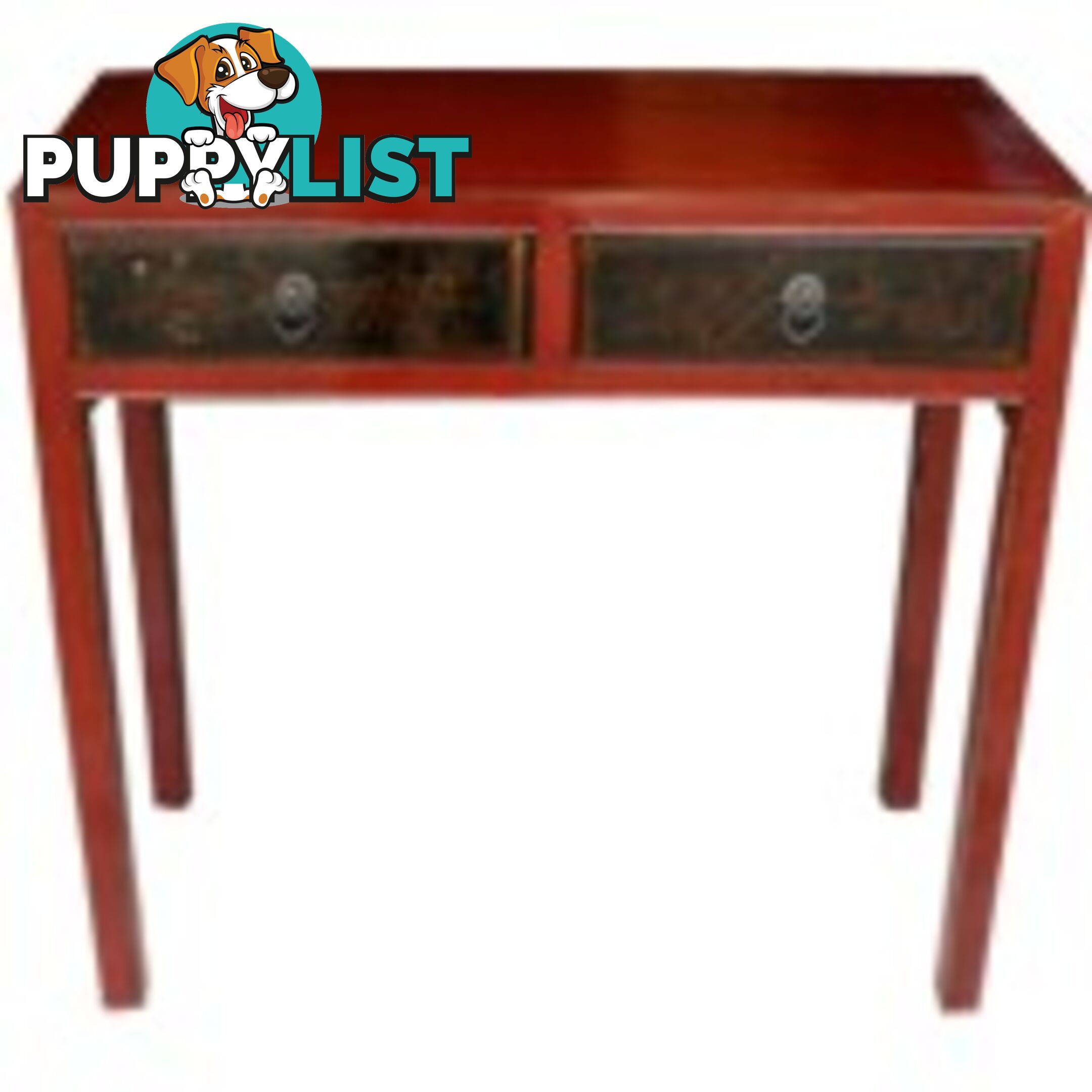 Red Console Table w/ Painted Drawers