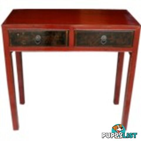 Red Console Table w/ Painted Drawers