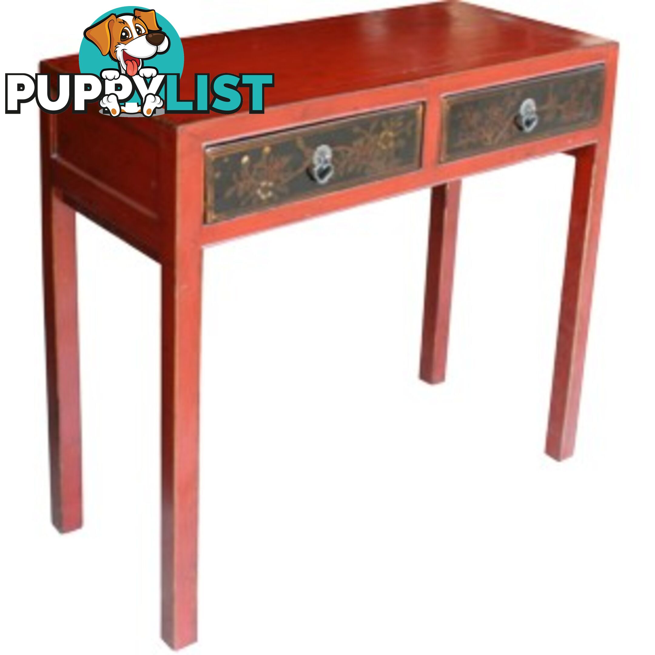 Red Console Table w/ Painted Drawers