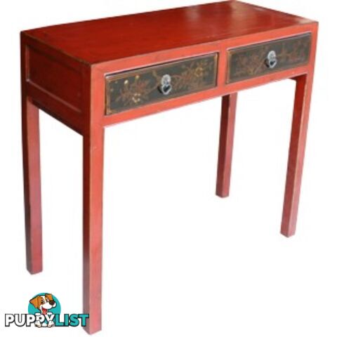 Red Console Table w/ Painted Drawers