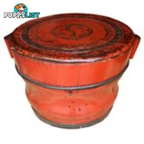 Red Original Antique Wood Barrel with Lid