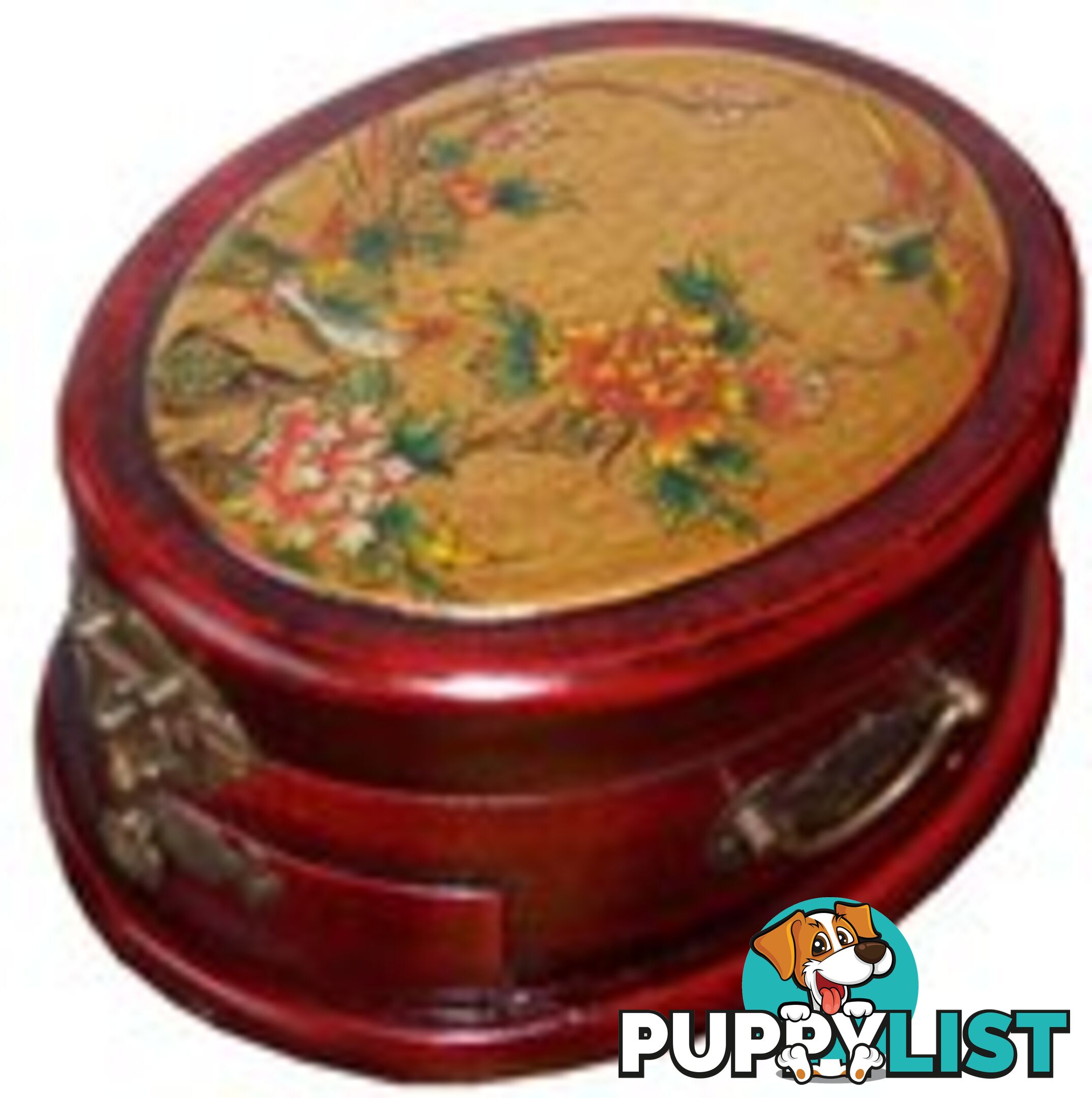 Red Chinese Oval Shape Painted Jewellery Box