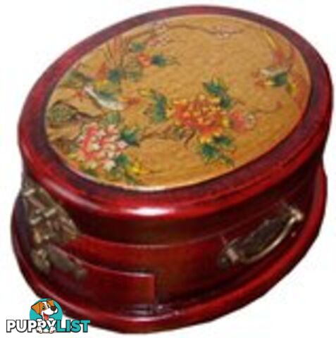 Red Chinese Oval Shape Painted Jewellery Box