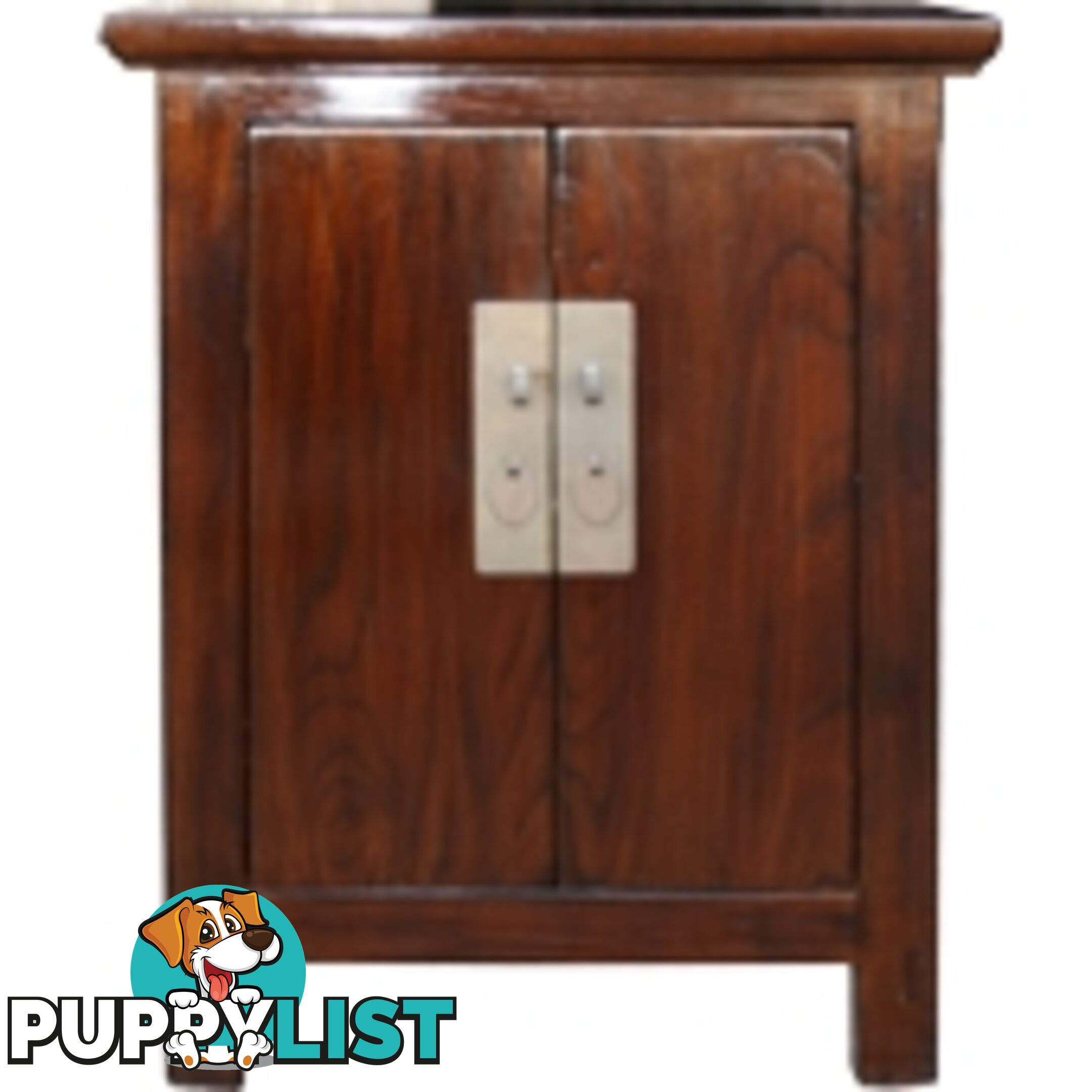 Brown Lacquer Chinese Bedside Cabinet