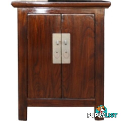 Brown Lacquer Chinese Bedside Cabinet