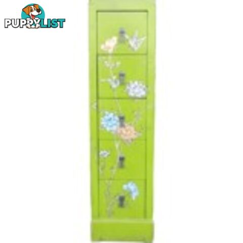 Green Chest of Drawers - 5 Drawers Oriental CD Storage Tower