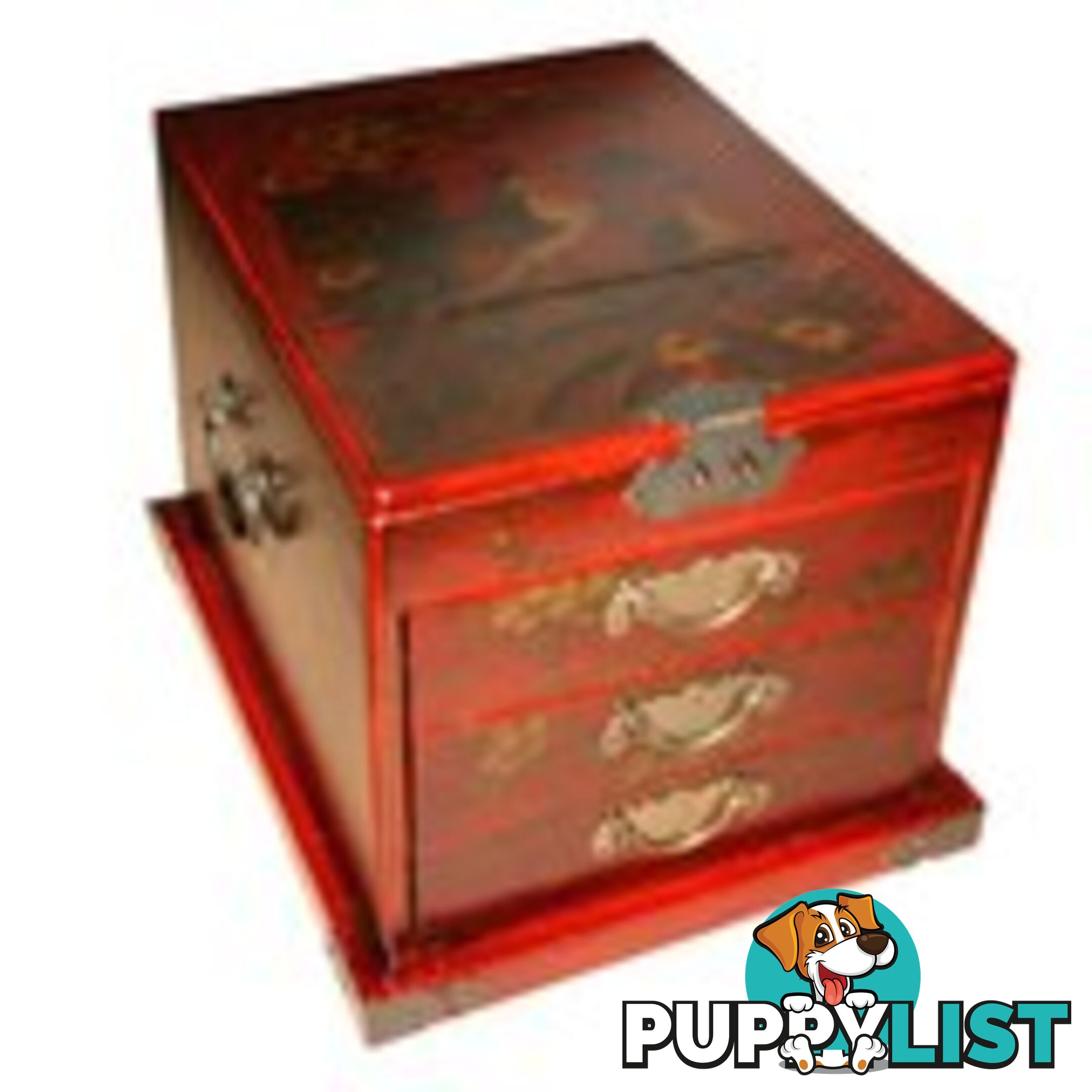 Large Chinese Jewellery Box with Stand-Up Mirror - Peacock