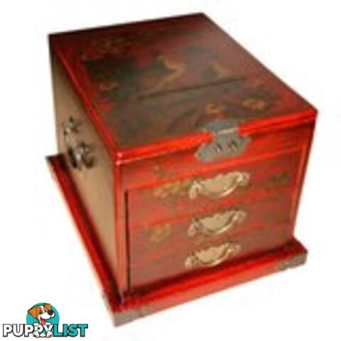 Large Chinese Jewellery Box with Stand-Up Mirror - Peacock