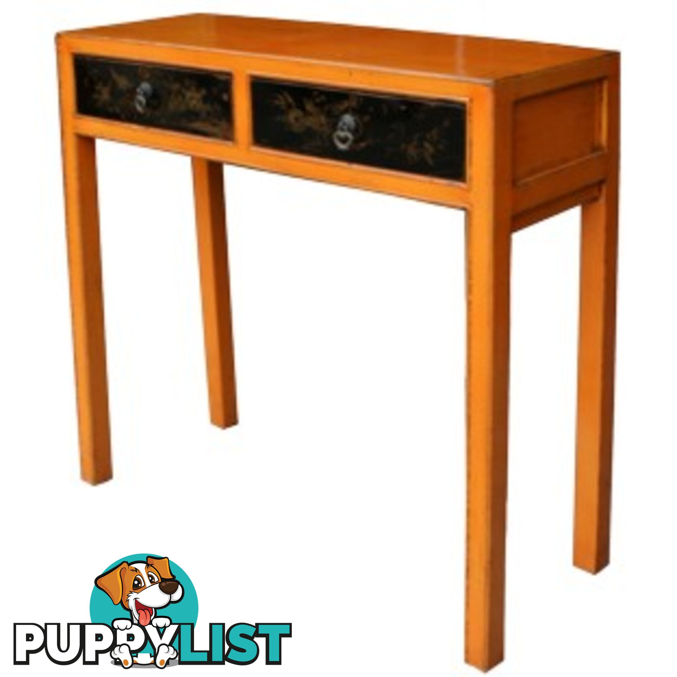 Orange Console Table with Painted Drawers