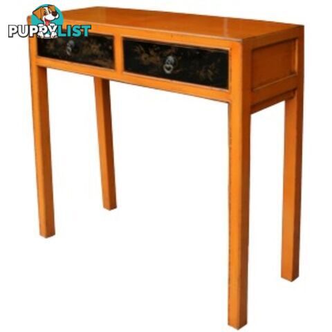 Orange Console Table with Painted Drawers