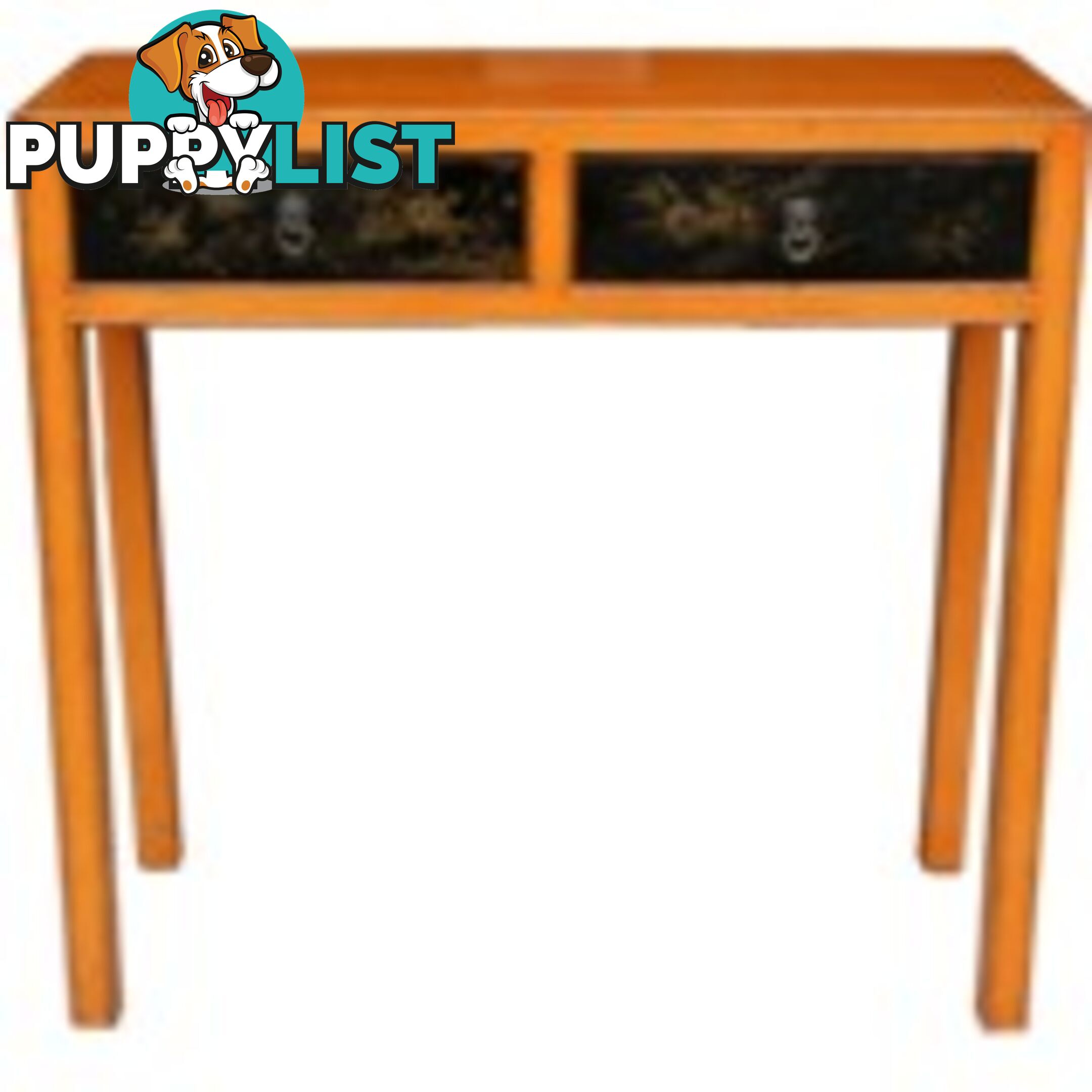 Orange Console Table with Painted Drawers