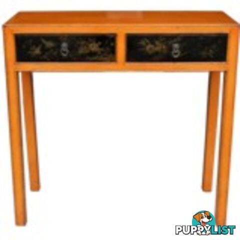 Orange Console Table with Painted Drawers