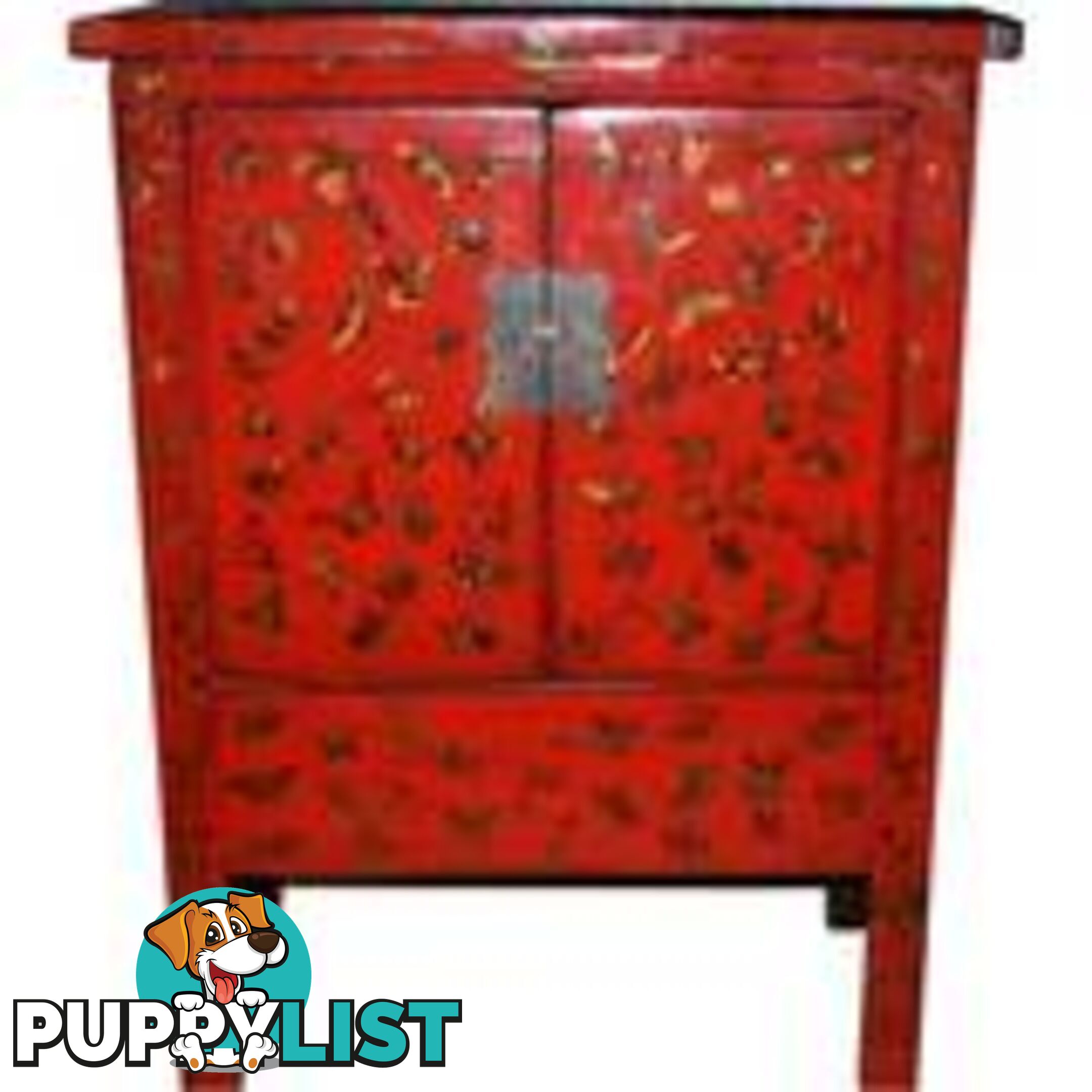 Chinese Red Painted Gold Butterflies Medium Cabinet