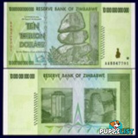 Zimbabwe 10 Trillion Banknote 2008 UNC AA++