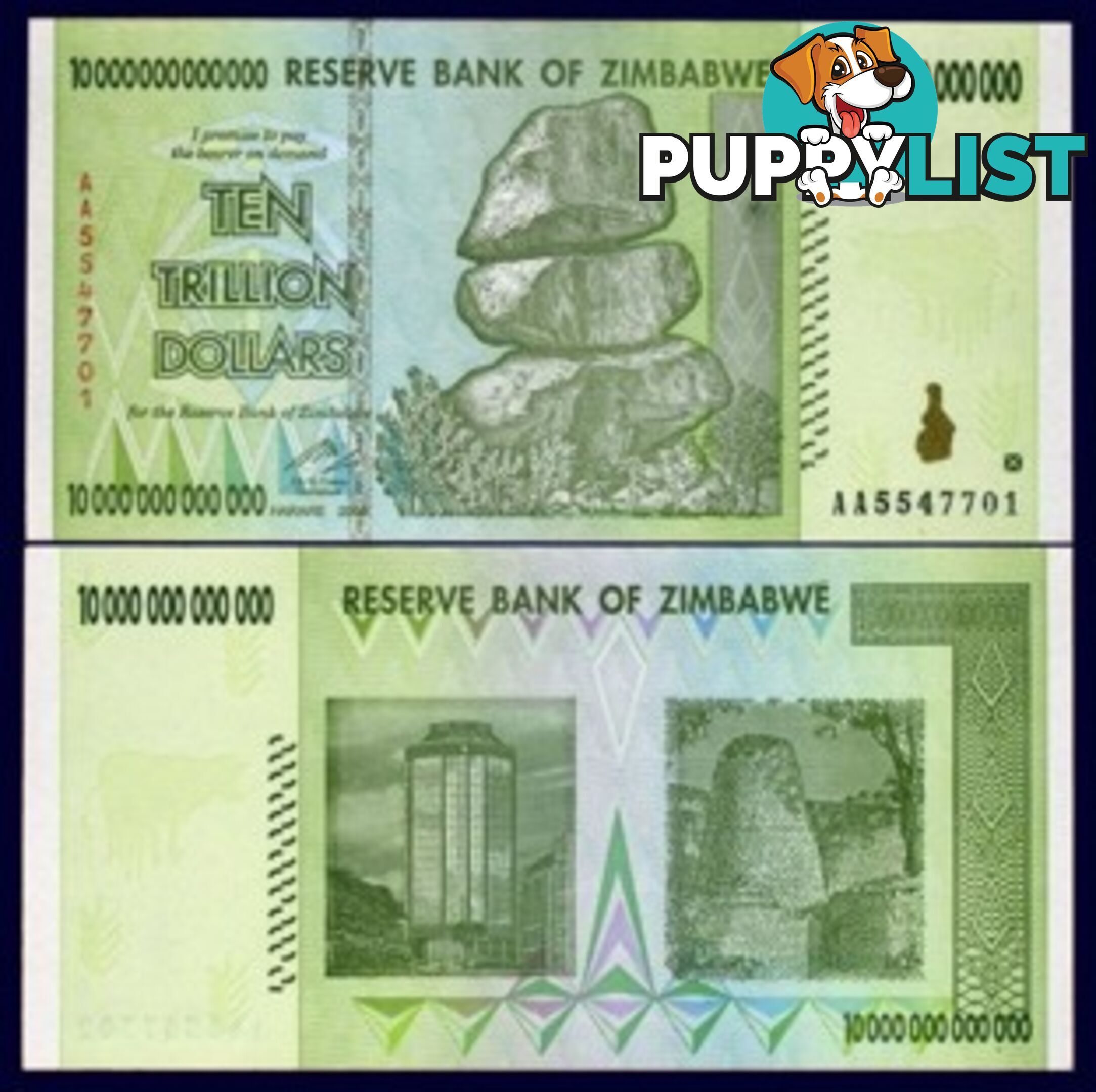 Zimbabwe 10 Trillion Banknote 2008 UNC AA++