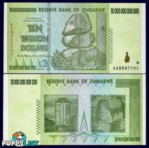 Zimbabwe 10 Trillion Banknote 2008 UNC AA++