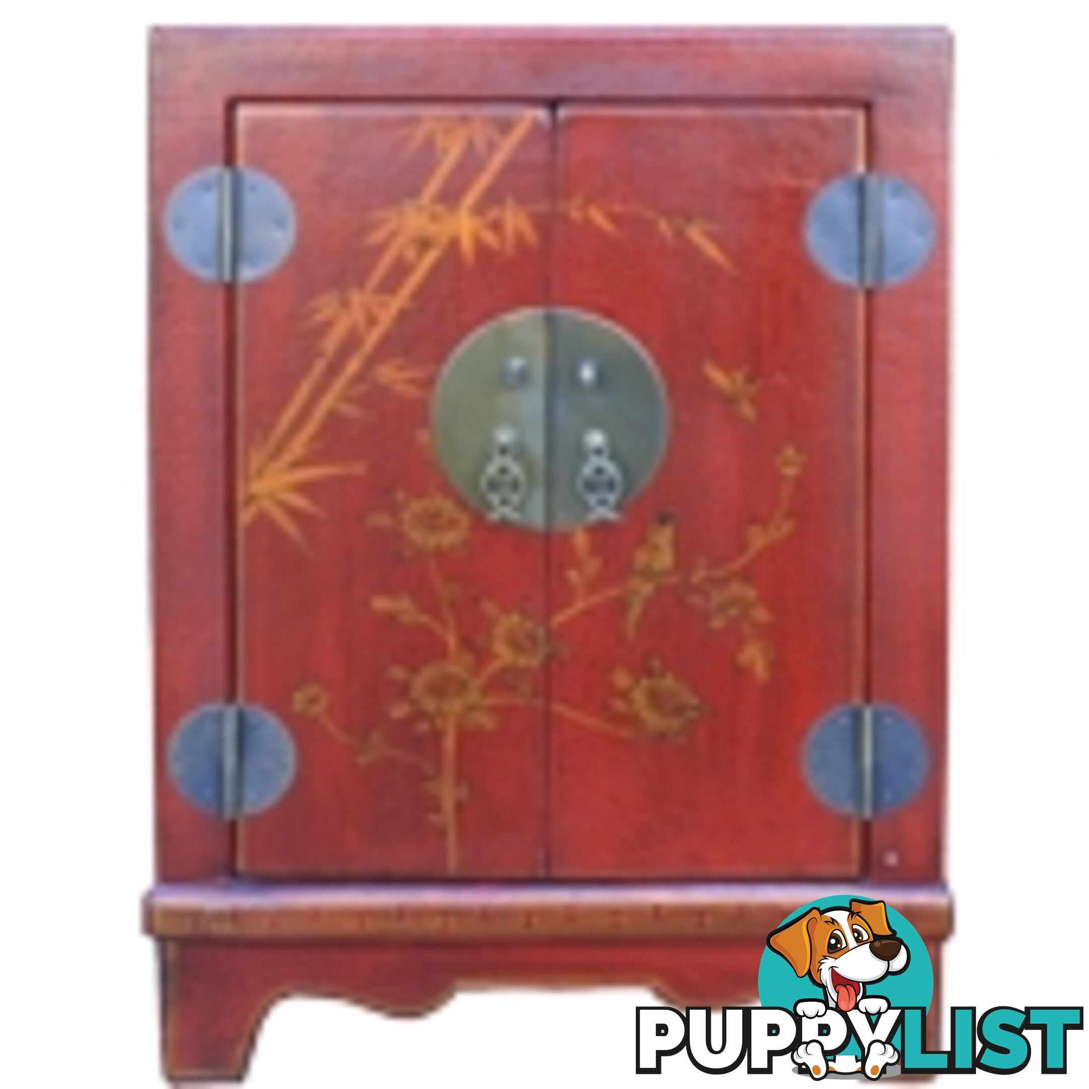 Red Painted Oriental Style Chinese Bedside Table