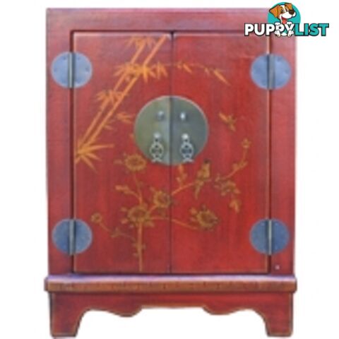 Red Painted Oriental Style Chinese Bedside Table