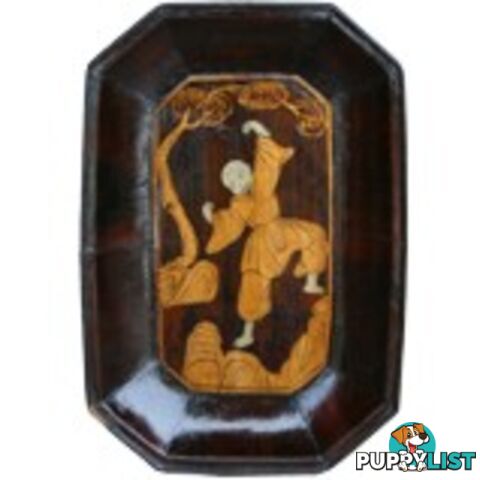 Antique Chinese Wood Tray with Painting