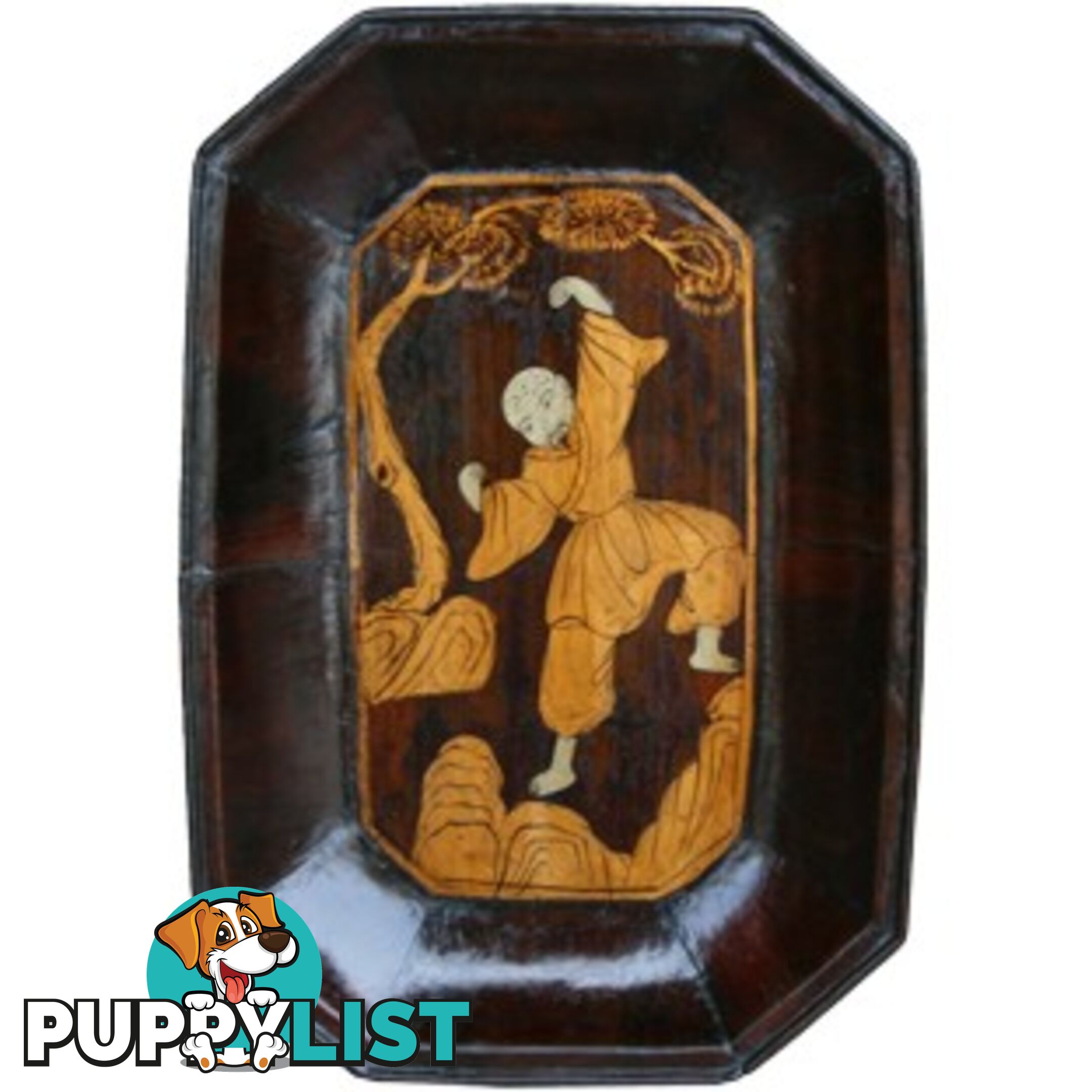 Antique Chinese Wood Tray with Painting