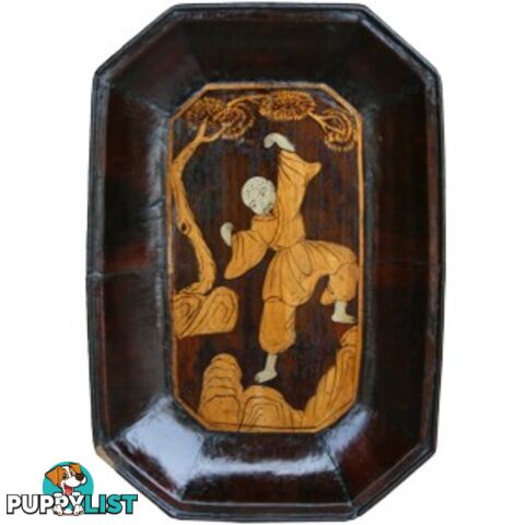 Antique Chinese Wood Tray with Painting