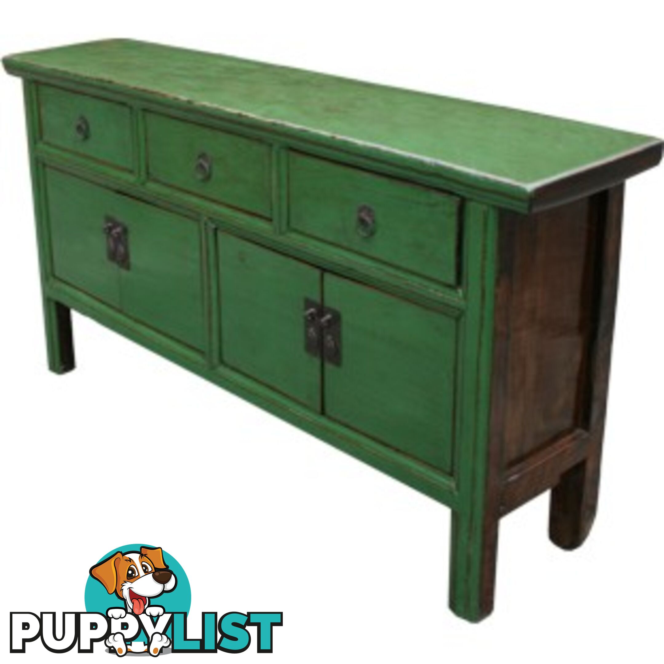 Green Lacquered Wood Low Sideboard Buffet